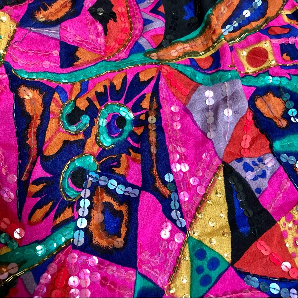Vintage 60s Judith Ann Creations Beaded Silk Colorful Kaftan Mini Dress Magenta - Picture 10 of 15
